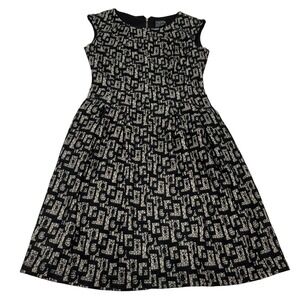 Gabby Skye Dress Womens Size 4 Black White Geometric Print Cap Sleeve Fit Flare